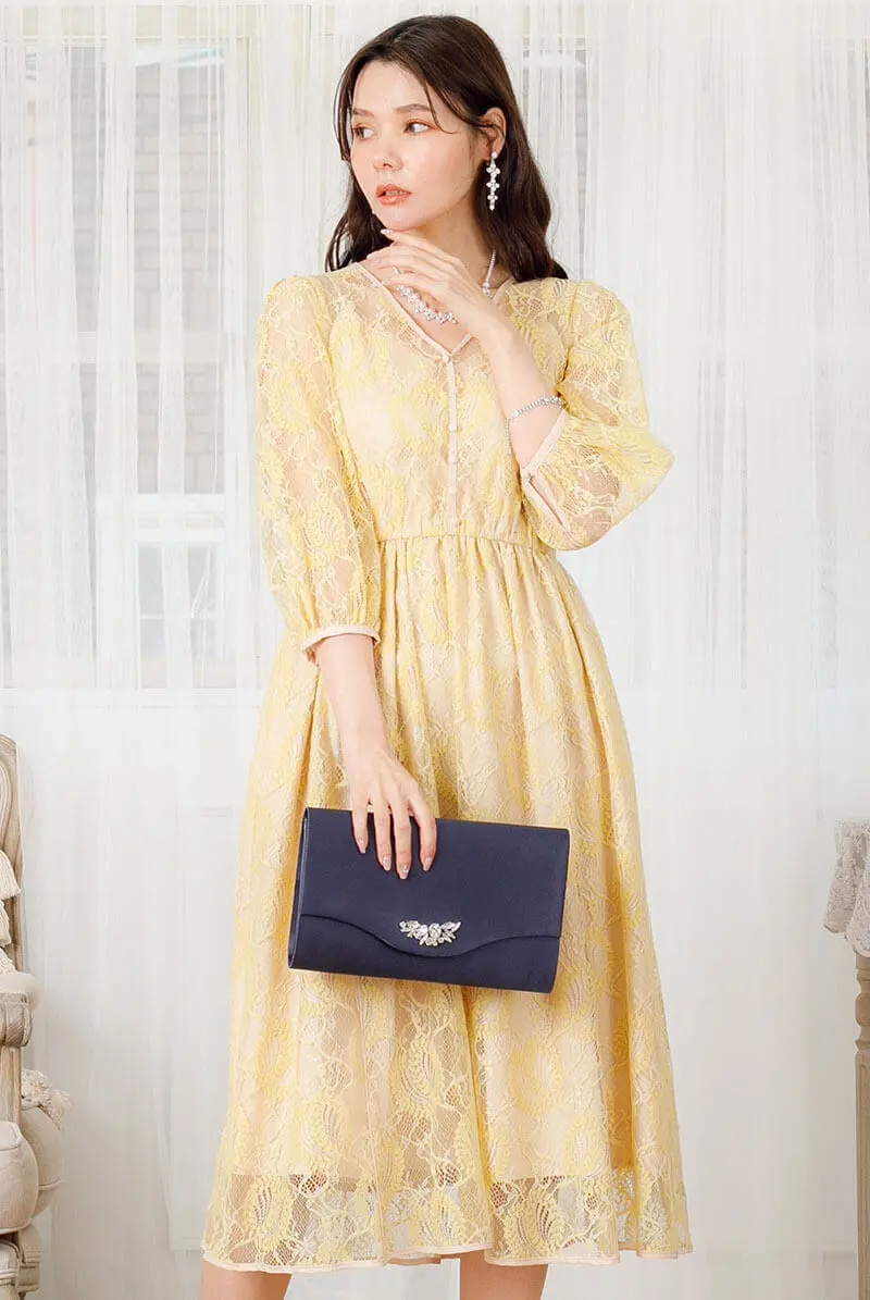 イエローのパイピングレースドレス | プラシーボ | M | 結婚式