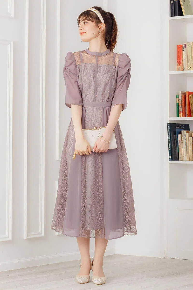 美品＊WRYHT ライト ギャザードスリーブフォークドレス M ライトベージュ 美品＊WRYHT ライト ギャザードスリーブフォークドレス M ライト