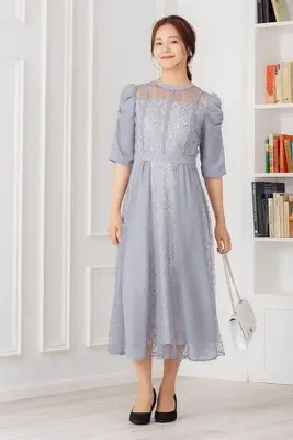 アッシュグレーのギャザースリーブドレス | Sweet As | M | 結婚式