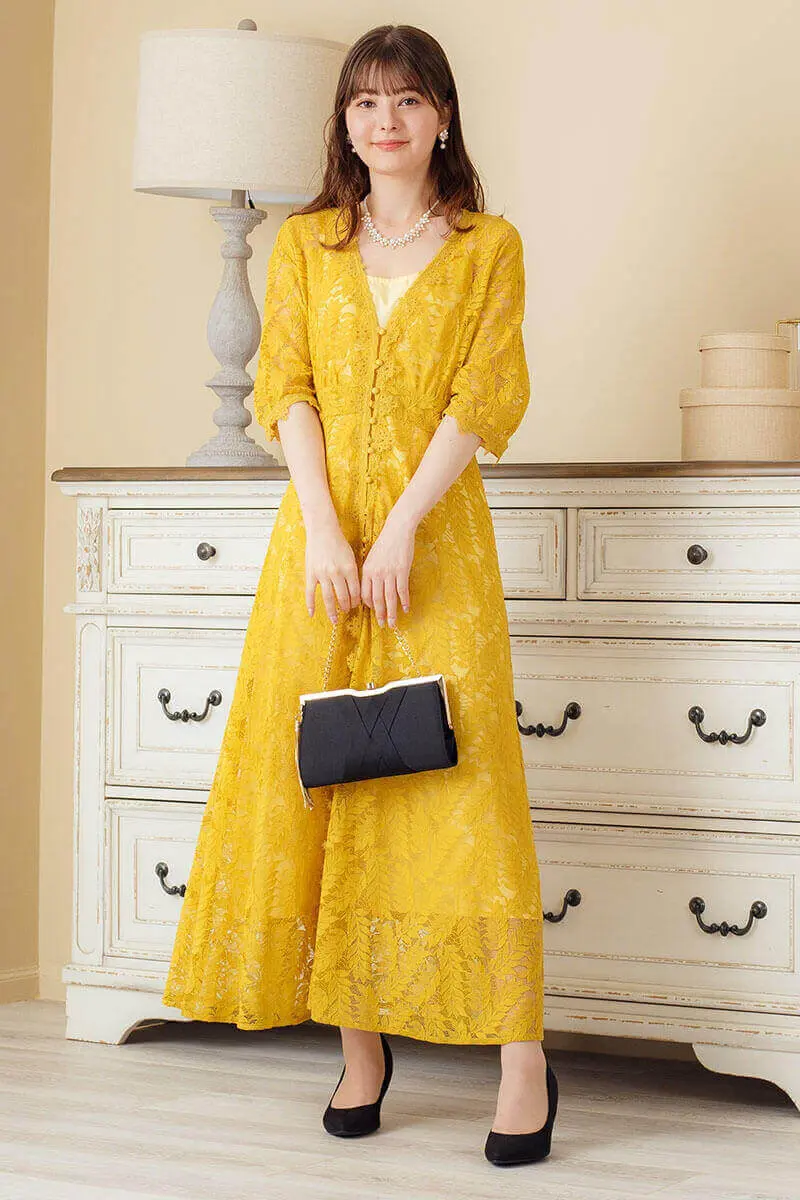 美品✨人気完売品 フォクシー カトレアドレス 銀座本店限定 イエロー 定価13万 カラードレス【SUNMODE】CD0383 yellow｜ウェディングドレスレンタルの