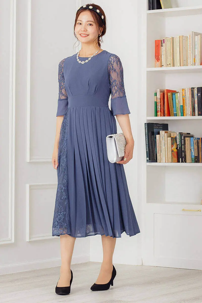 12★新品★ドリードール　プリーツ×レース 7分袖ドレス　LL 12☆新品☆ドリードール プリーツ×レース 7分袖ドレス LL Dorry Doll