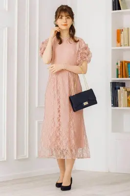 ダークグリーンのボリュームスリーブドレス | Sweet As | M | 結婚式