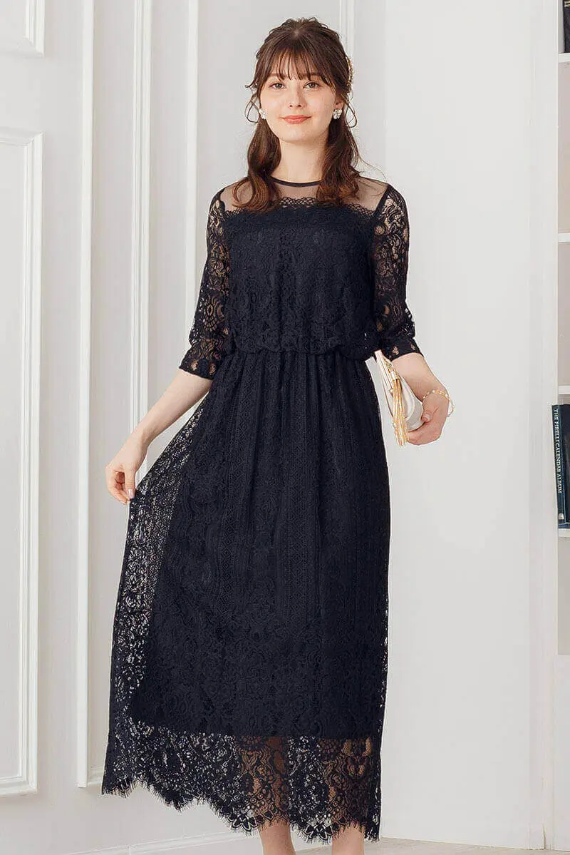 ブラックのチュール×レースIラインドレス | smeralda | M | 結婚式 