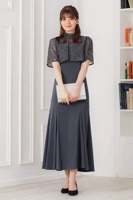 ブラック×ベージュのレースボレロ付きマーメイドドレス | Dorry doll