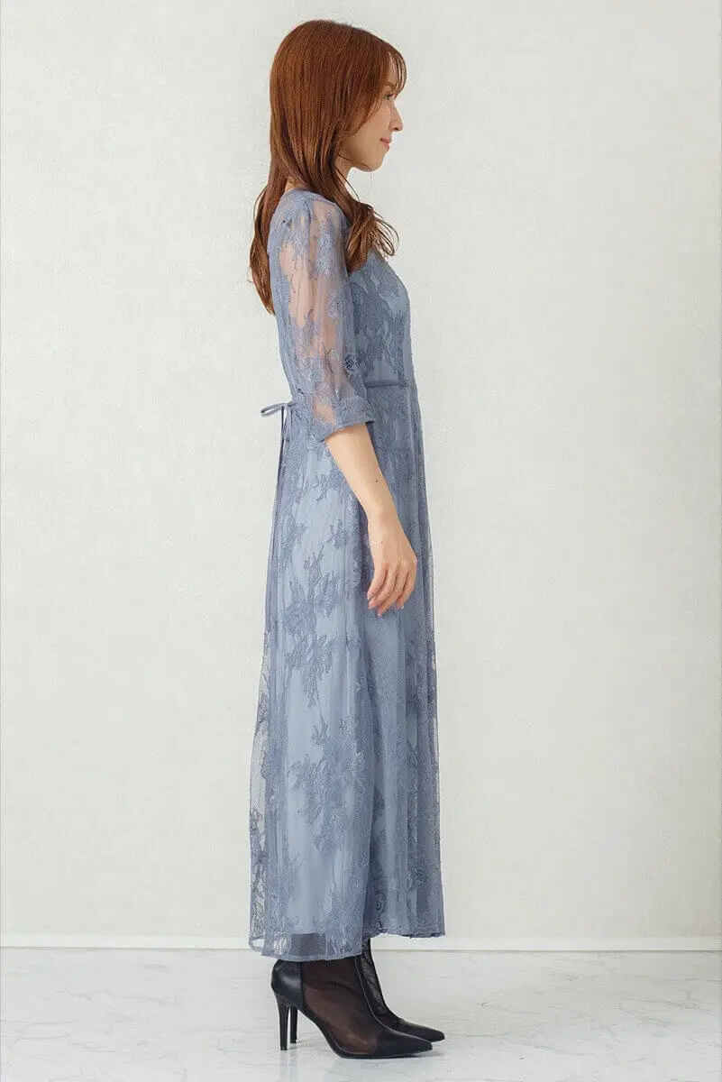 ブルーグレーのバックダブルリボンドレス | metoi | L | 結婚式