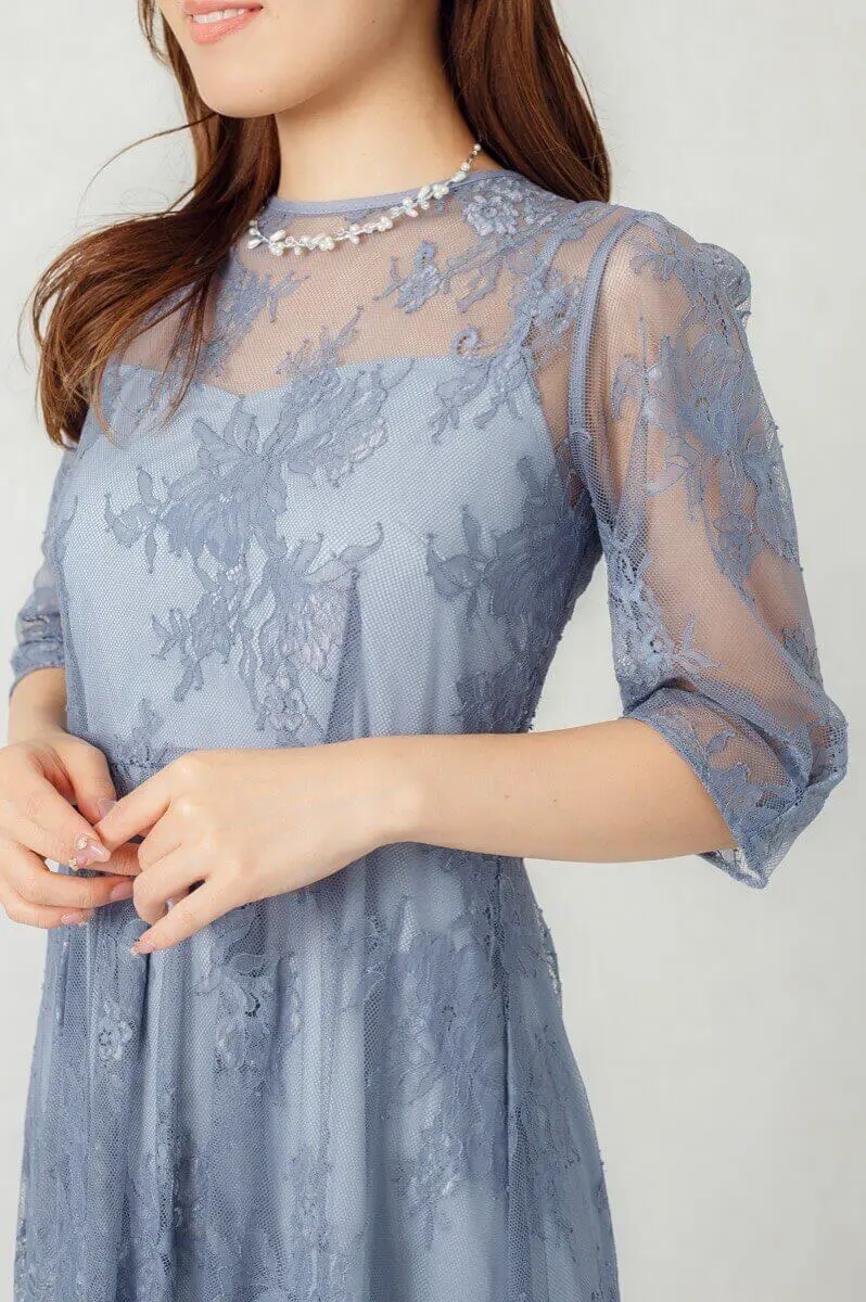 ブルーグレーのバックダブルリボンドレス | metoi | L | 結婚式