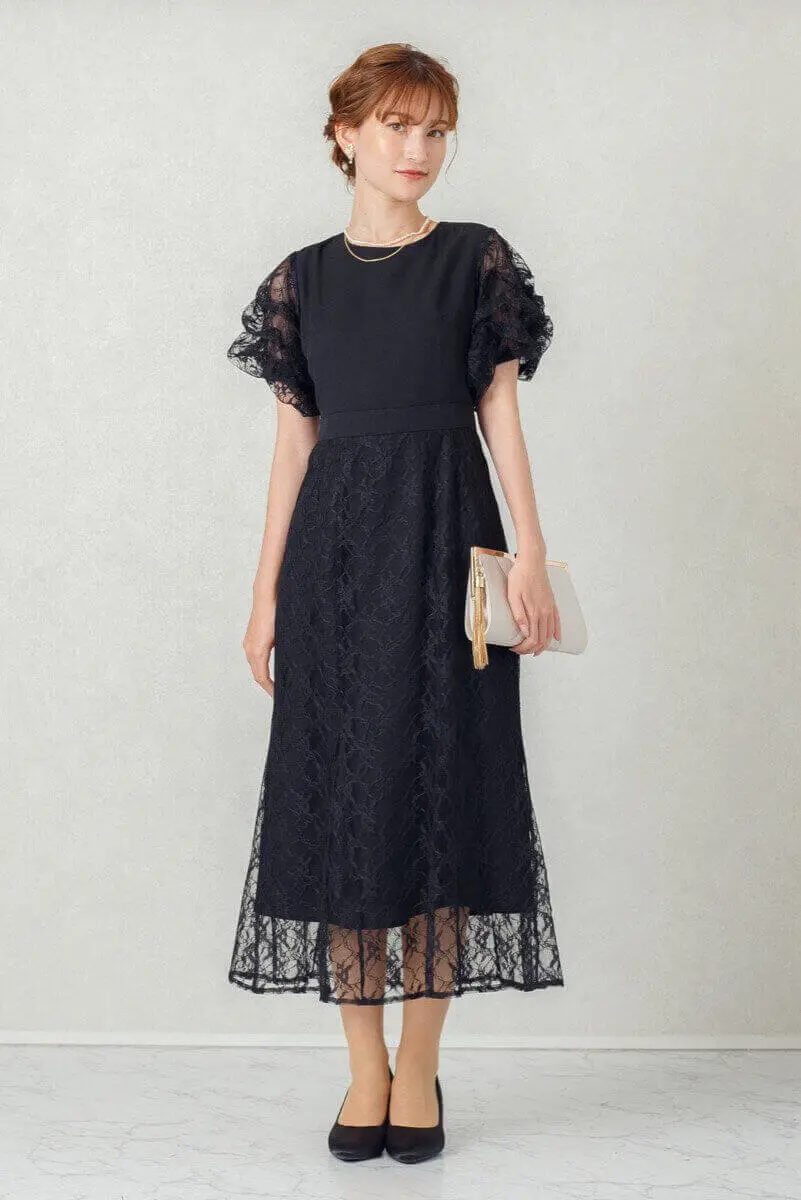 ブラックのボリュームスリーブドレス | Sweet As | M | 結婚式