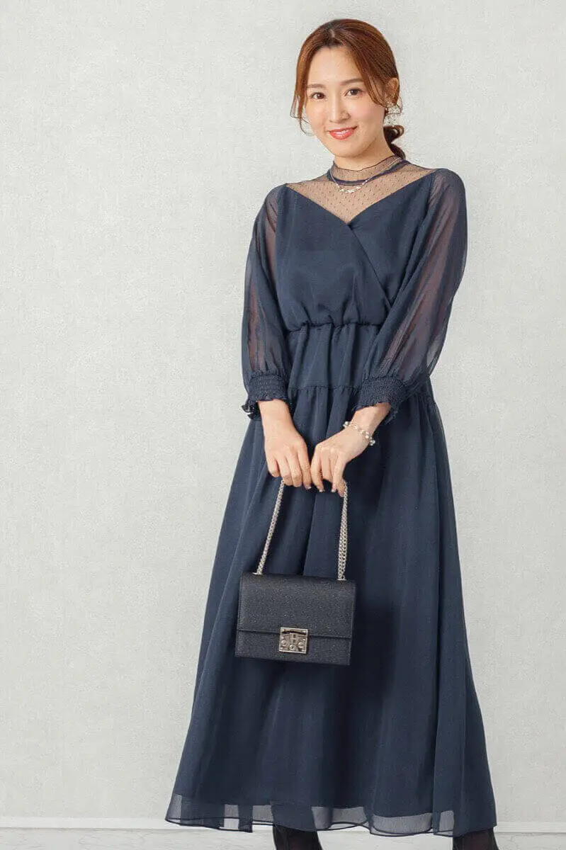 ネイビーのドットチュールシフォンドレス | Dorrydoll | M | 結婚式