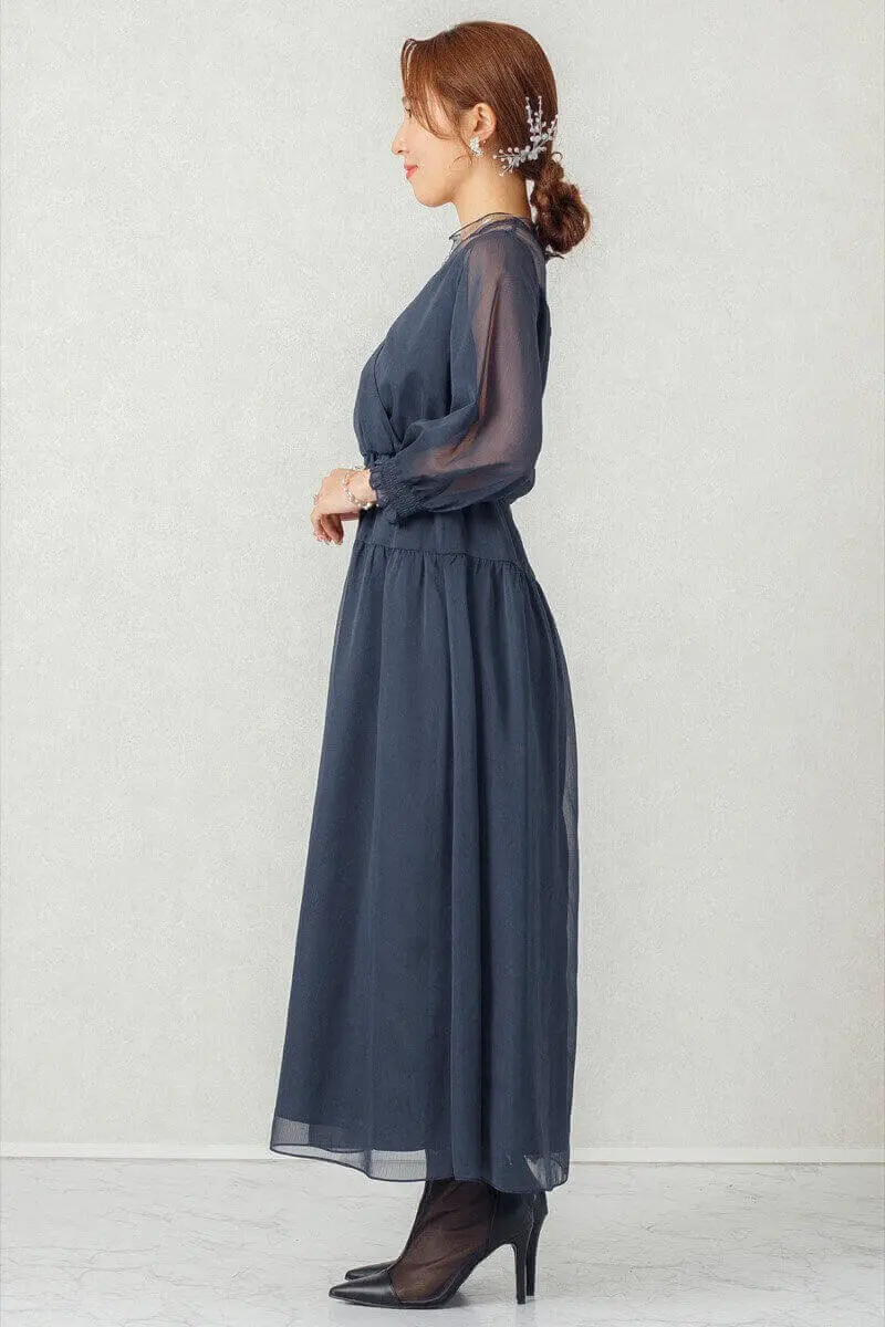 お呼ばれドレスネイビー 結婚式　dollydoll etoll. ネイビーのドットチュールシフォンドレス | Dorrydoll | M | 結婚式