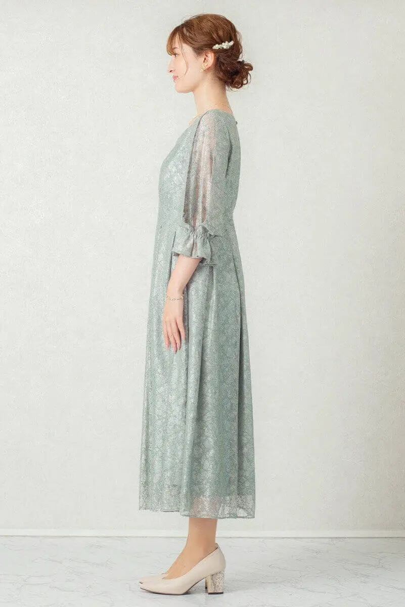 ライトカーキのボリューム袖レースドレス | Dorry doll | M | 結婚式