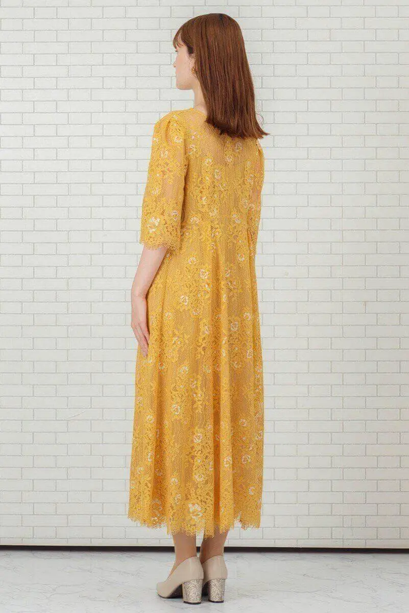 イエローの配色レースエプロンドレス | Dorry doll | M | 結婚式