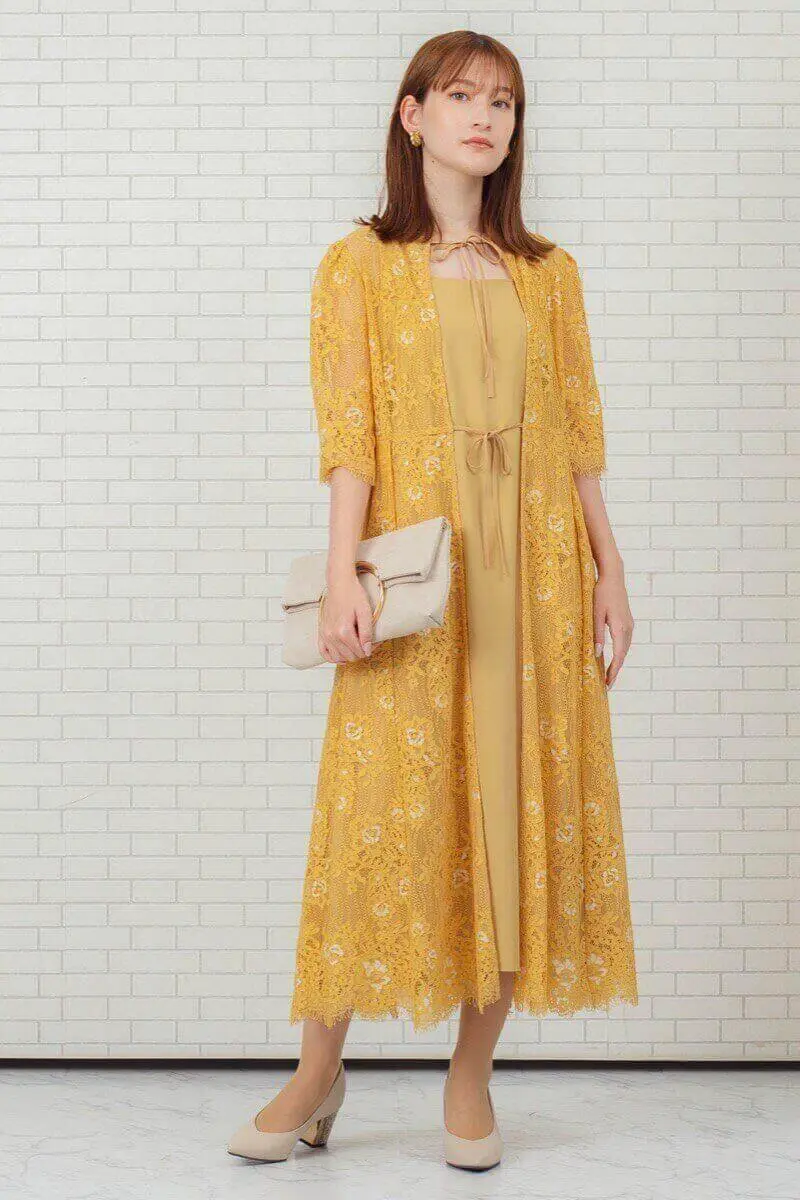 イエローの配色レースエプロンドレス | Dorry doll | M | 結婚式