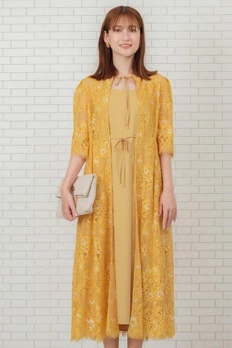 イエローの配色レースエプロンドレス | Dorry doll | M | 結婚式