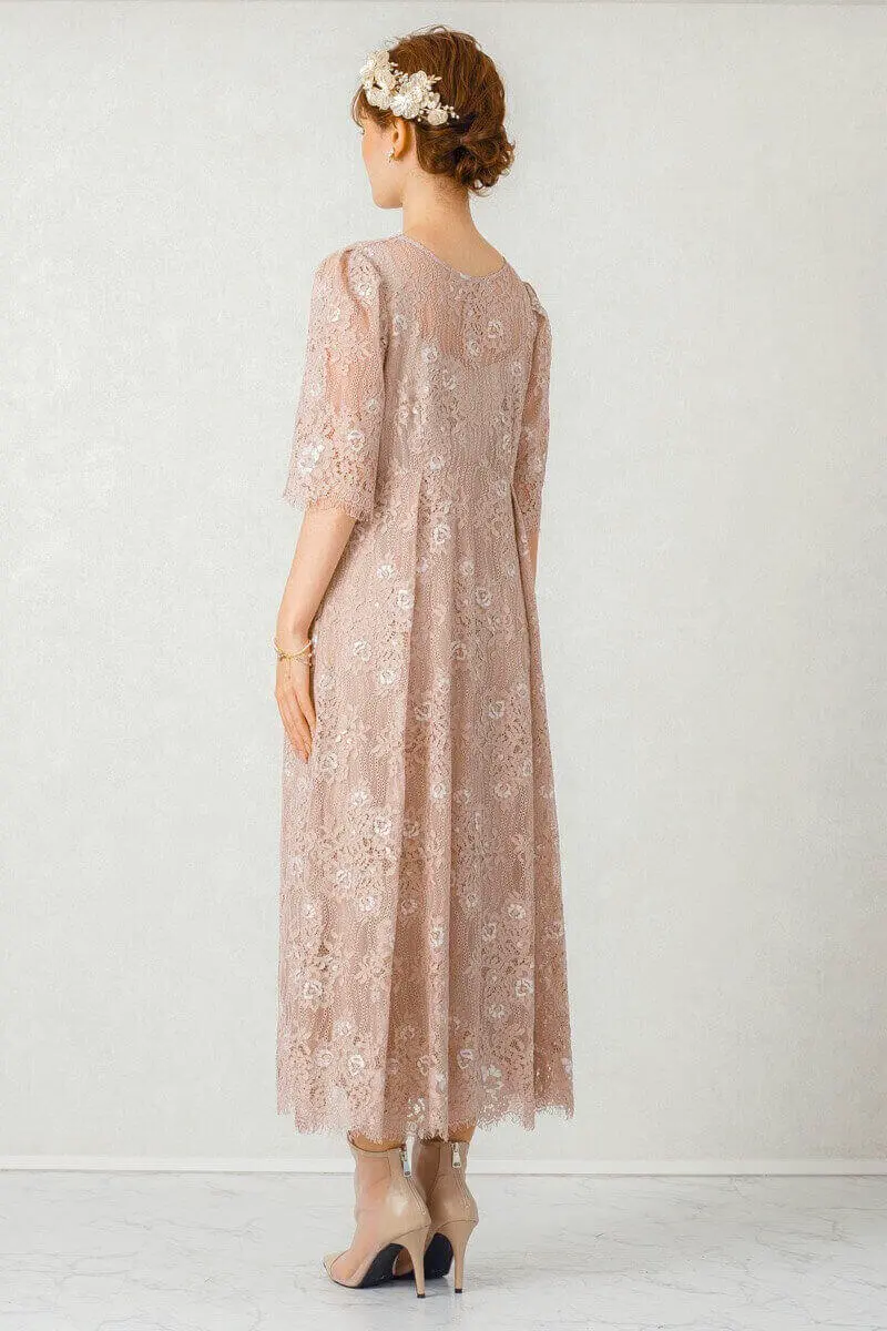 スモークピンクの配色レースエプロンドレス | Dorry doll | M | 結婚式