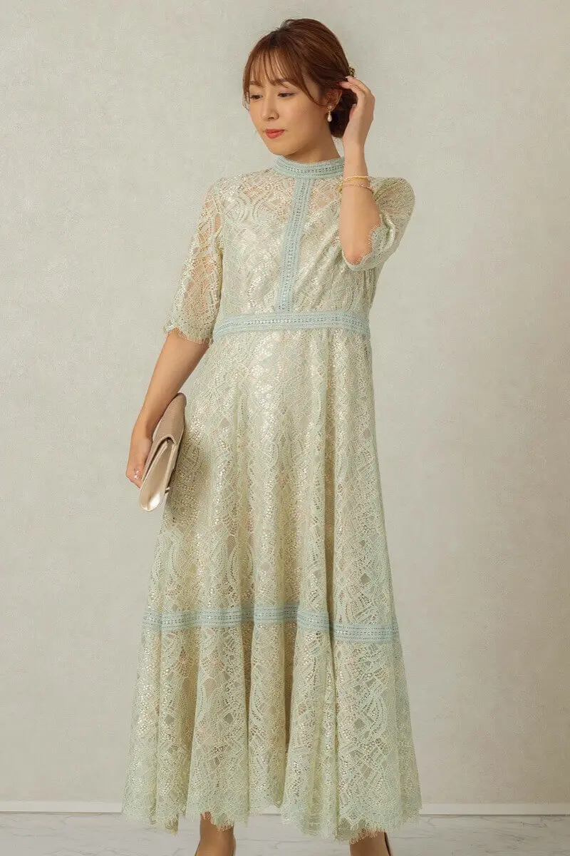 グリーンの配色ハシゴレースドレス | Dorry doll | M | 結婚式