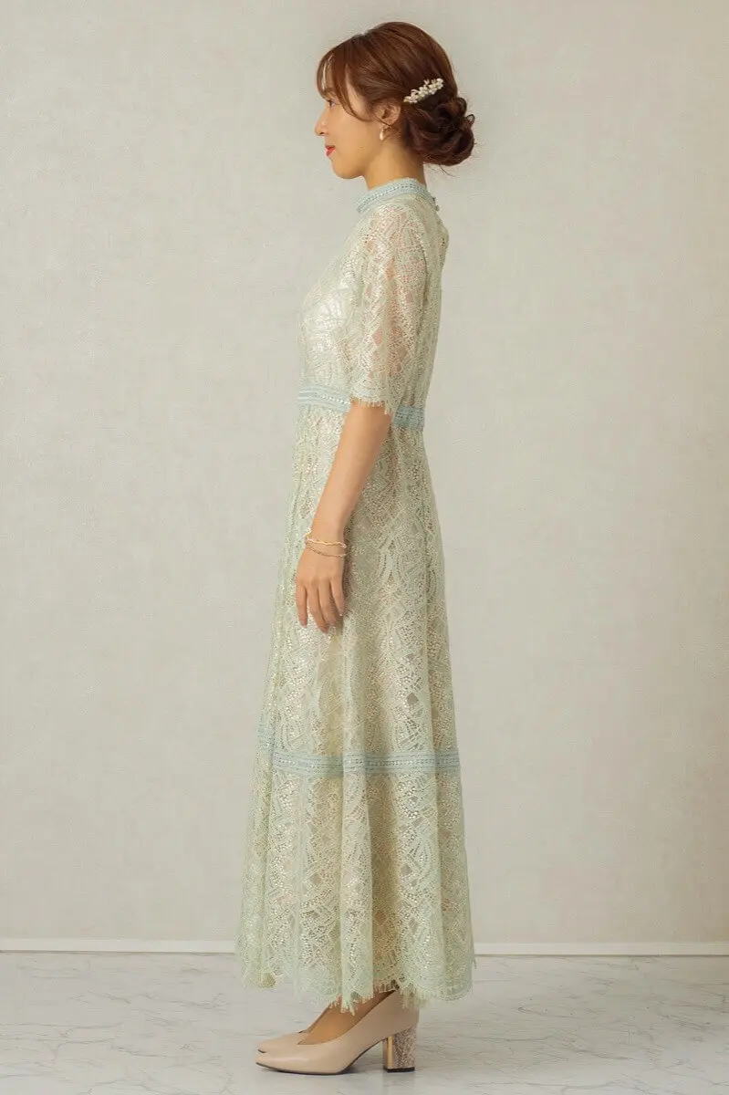 グリーンの配色ハシゴレースドレス | Dorry doll | M | 結婚式