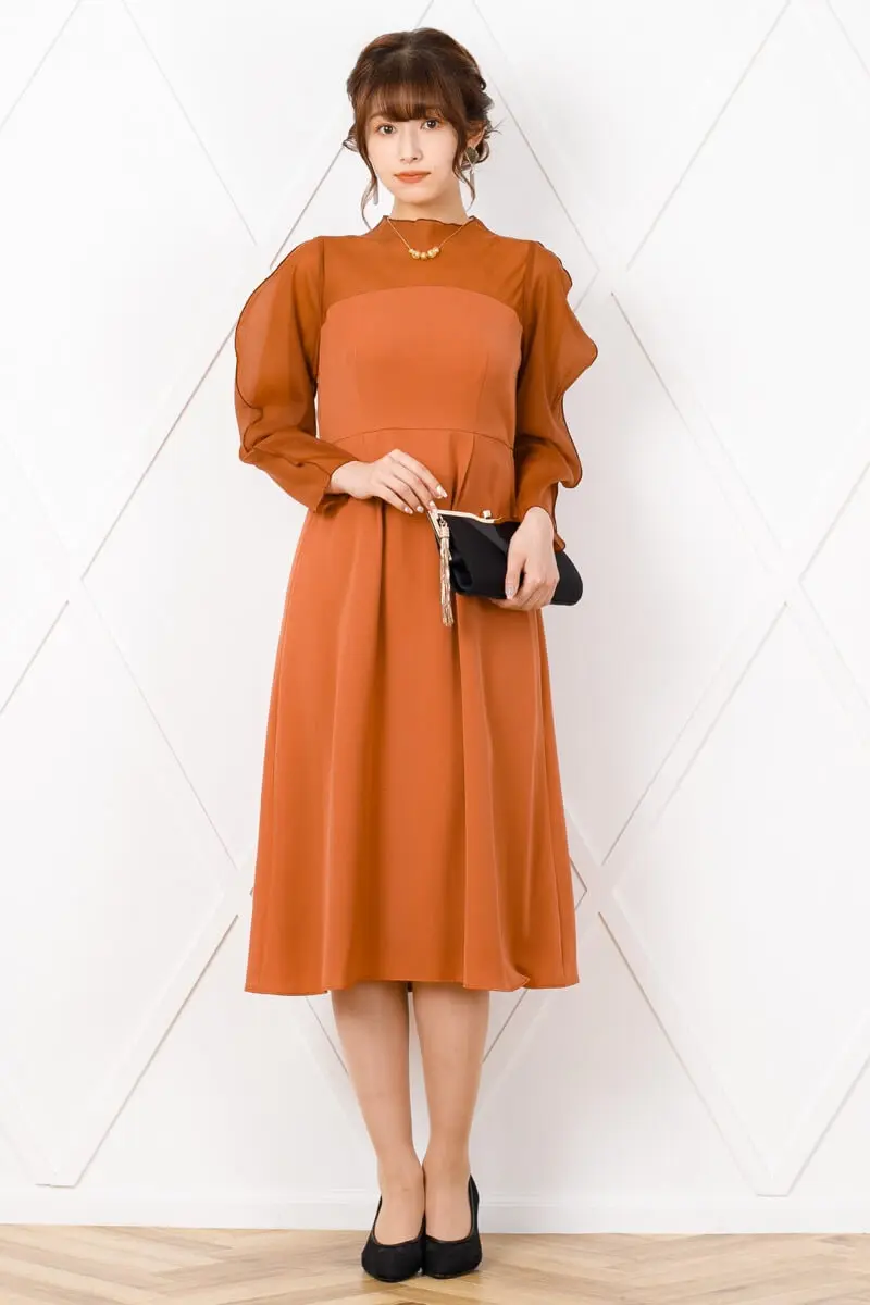 オレンジ ベルスリーブ パーティードレス サイズ1 オレンジ ベルスリーブ パーティードレス サイズ1