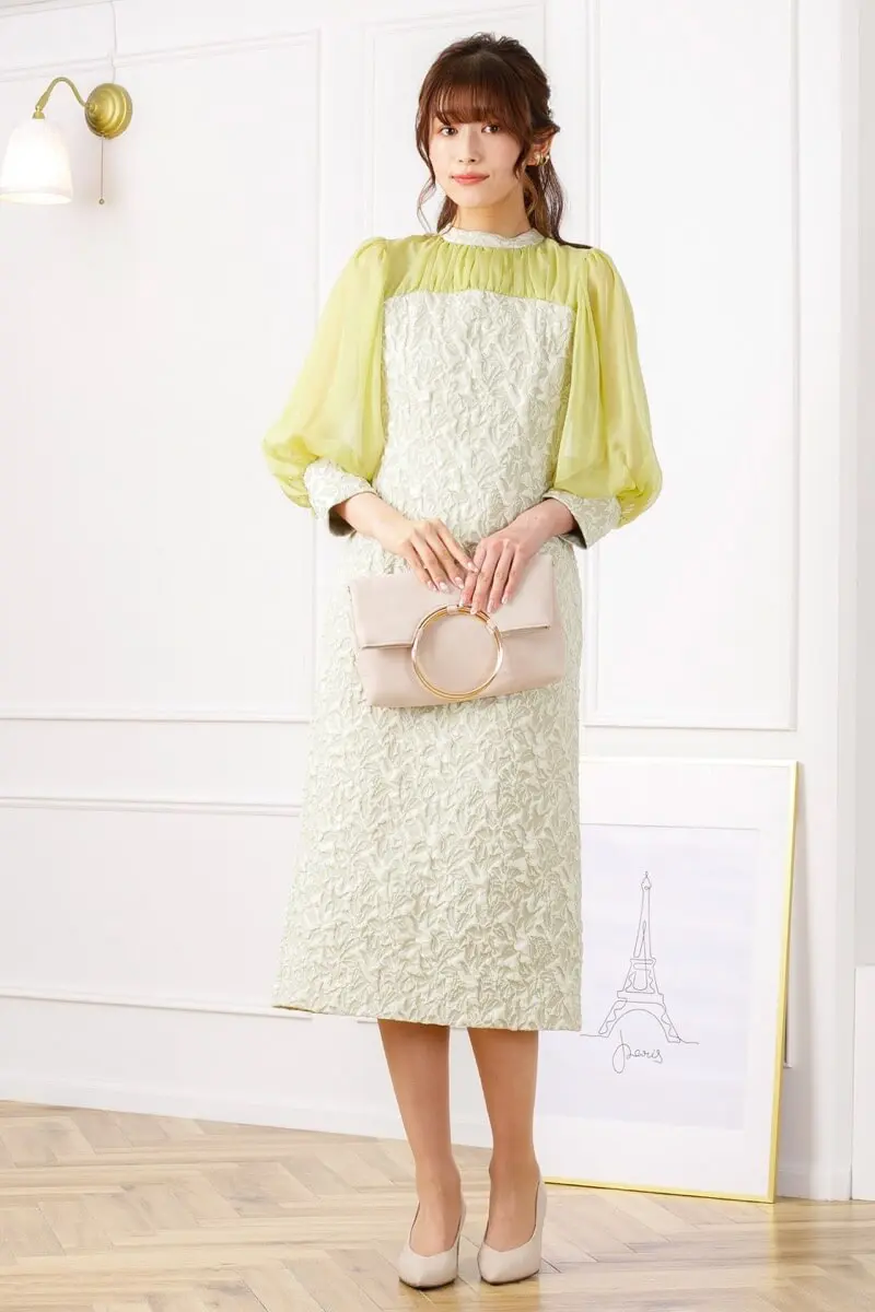 マスカットグリーンのジャガードIラインドレス | Dorry doll | M