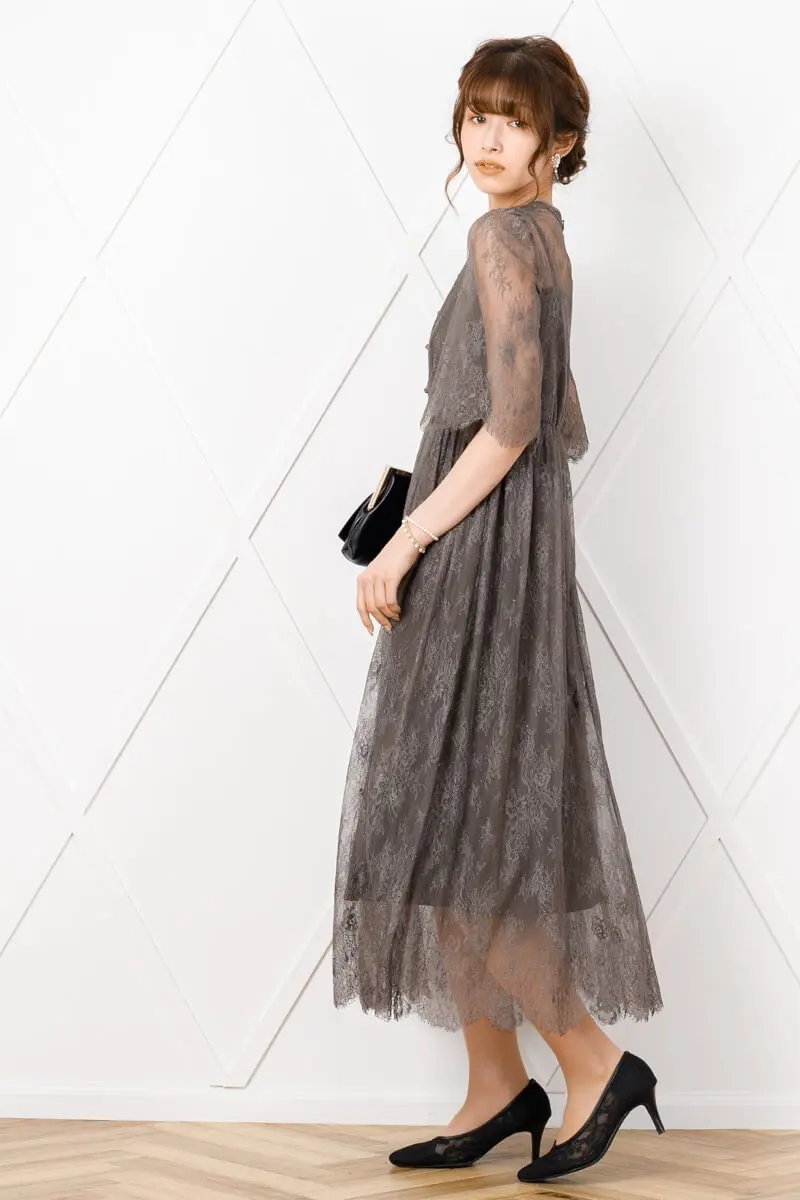 ダークグレーのアジアンノットボタンドレス | select shop | M | 結婚