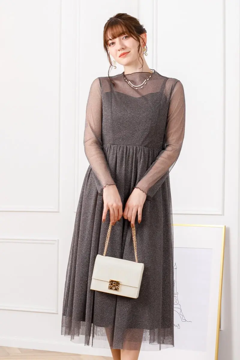 チャコールのラメチュールメロウドレス | Dorry doll | M | 結婚式