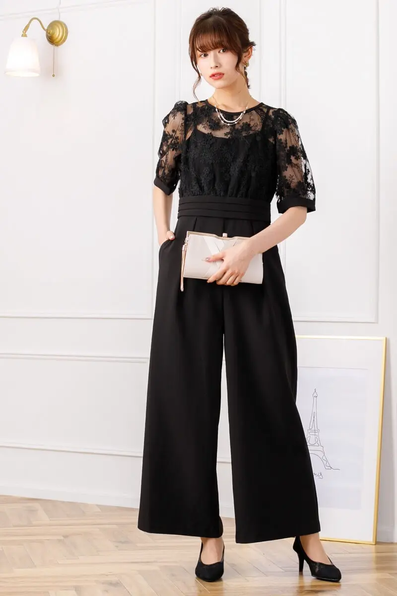 Kaleidos 万花鏡 スモークレースシリーズ2点セット(本体のみ) ブラックのケミカルレース切替オールインワン | select shop | M