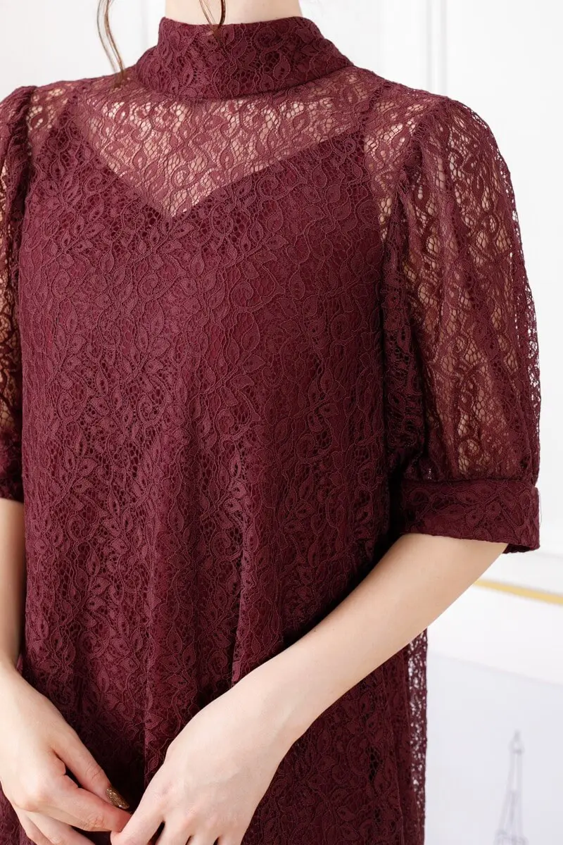 ボルドーのバッグリボンレースドレス | Dorry doll | M・マタニティ可