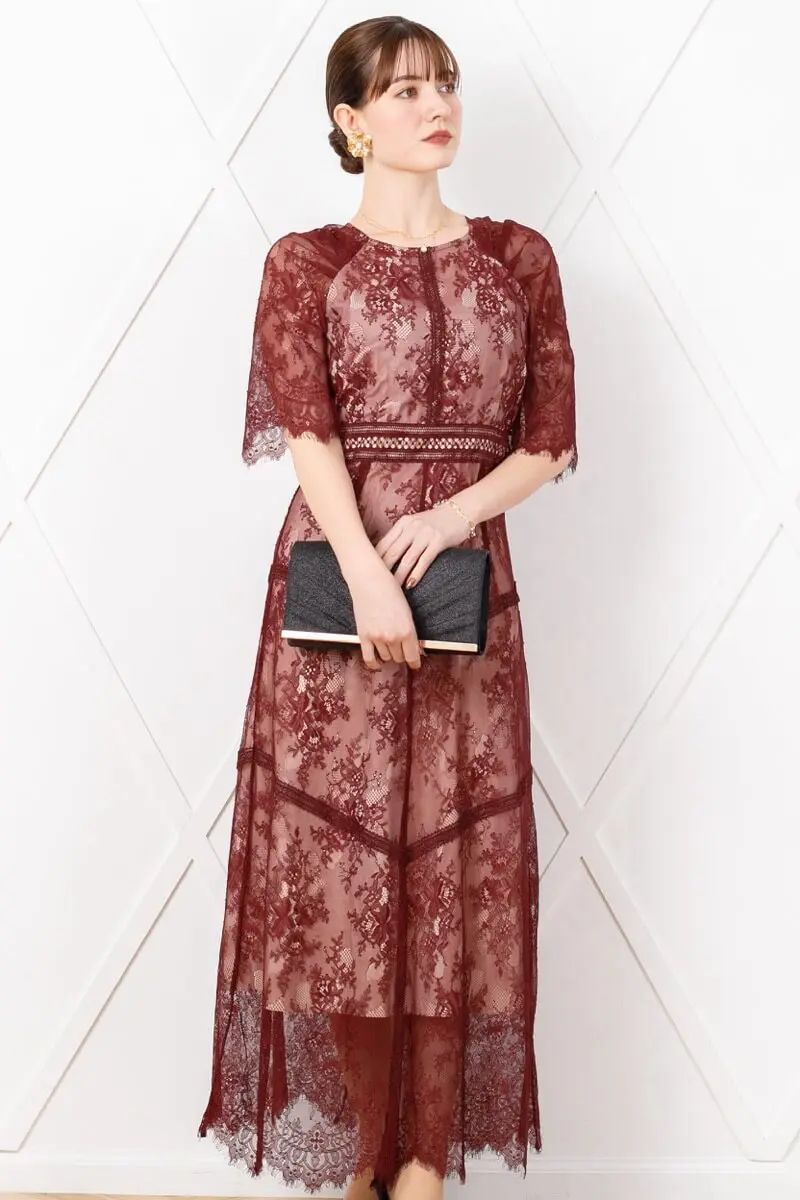 [タグ付き新品] Dorry Doll オケージョンワンピース ボルドー 美品】結婚式 Dorry Doll ワンピース ボルドー