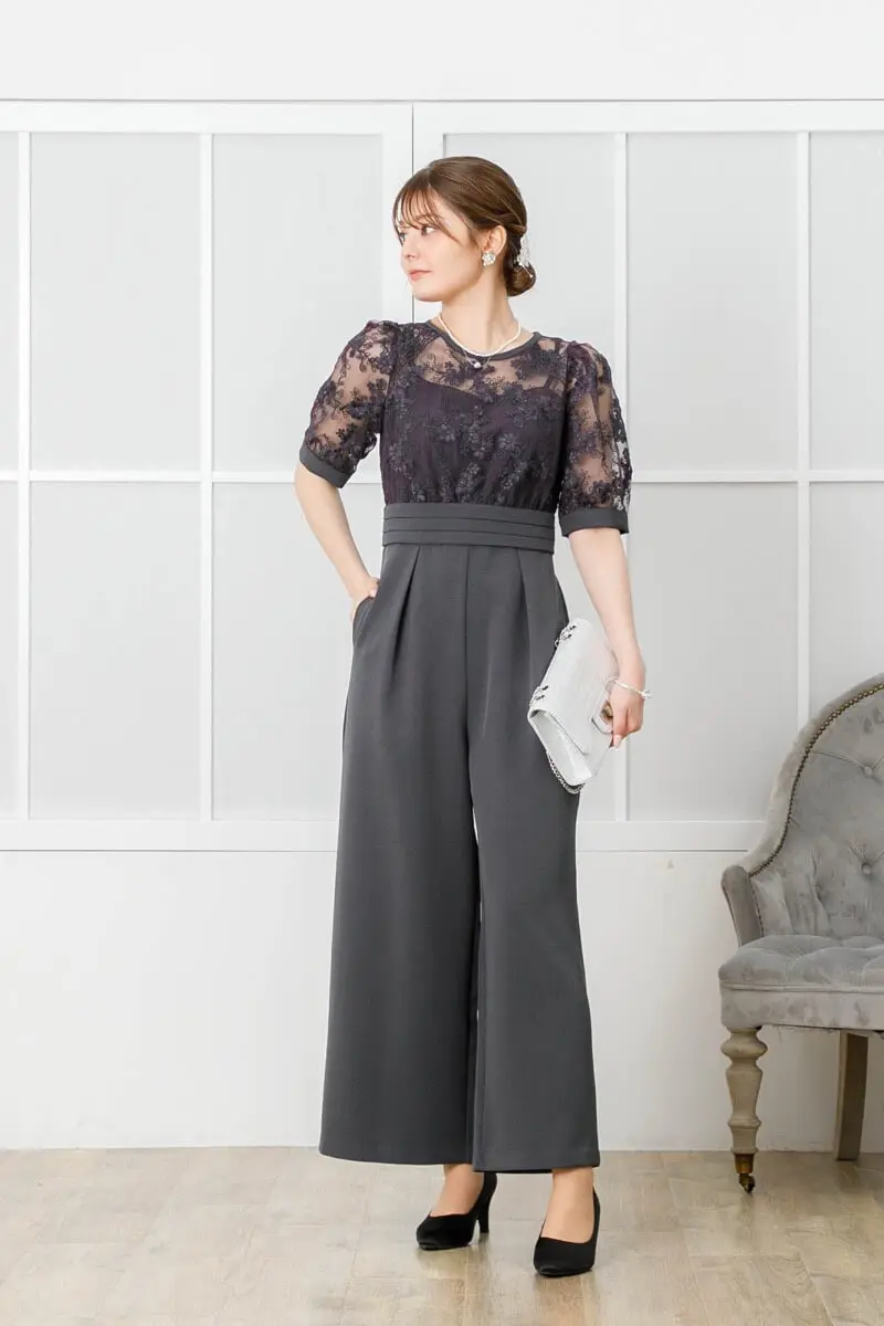 未使用品 ヌキテパ オールインワン カットワークレース ダークカーキのケミカルレース切替オールインワン | select shop | L