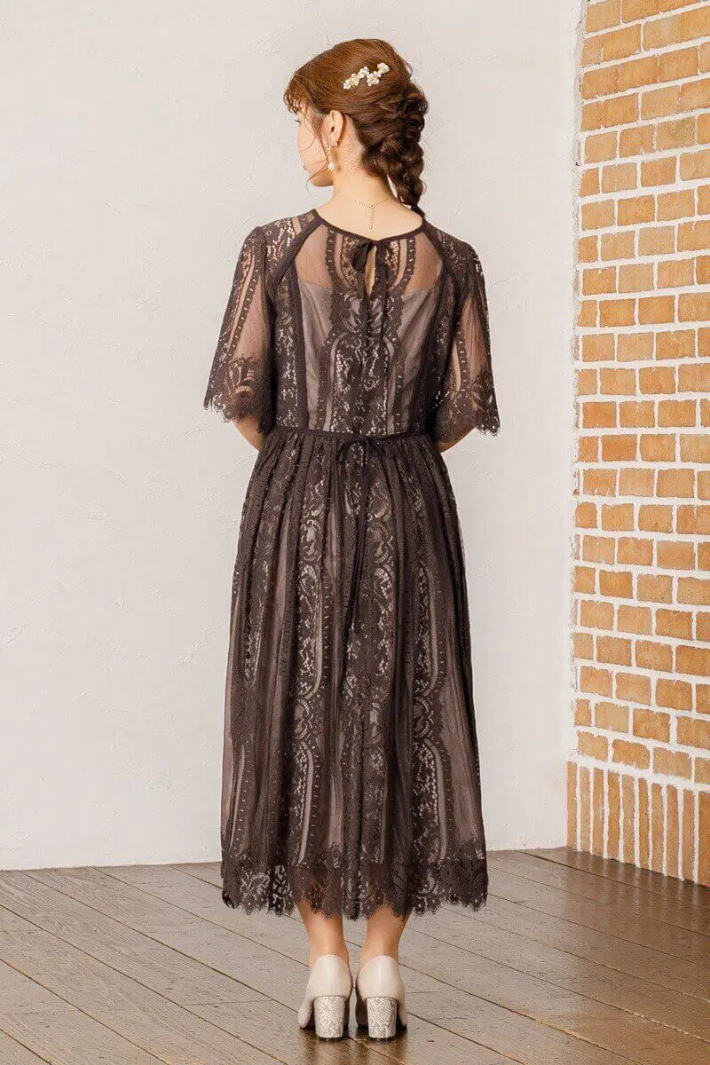 チャコールのレースフィットフレアドレス | Dorry doll | M | 結婚式