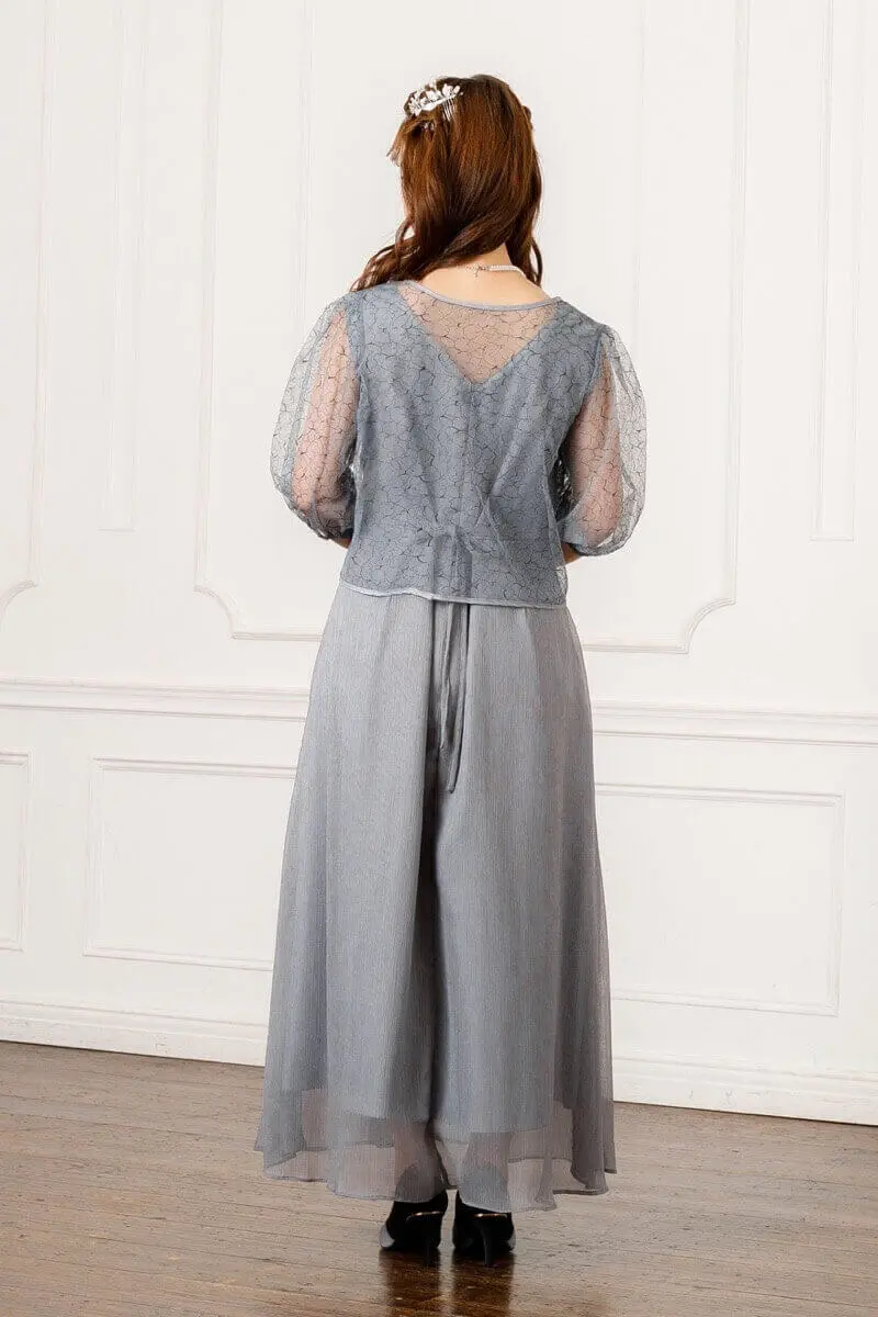 ブルーグレーのレースボレロ付きドレス | placebo | M | 結婚式 ブルーグレーのレースボレロ付きドレス | placebo | M | 結婚式