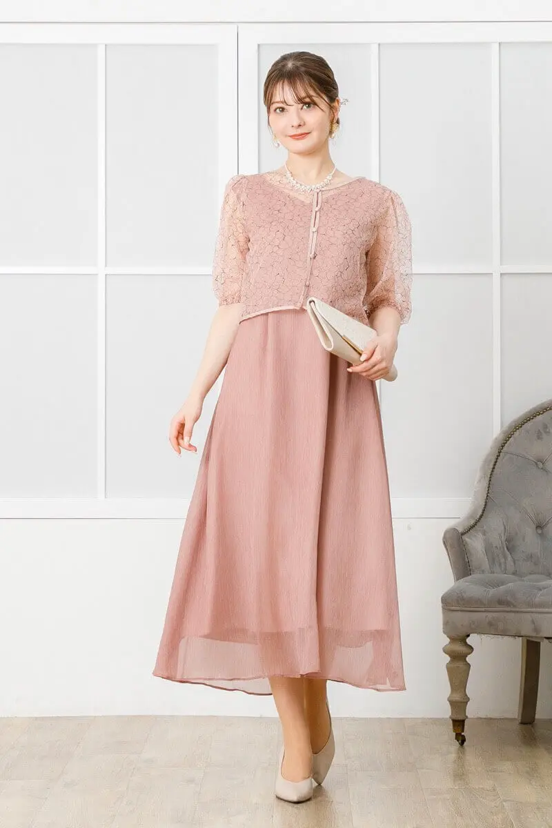 ダスティピンクのレースボレロ付きドレス | placebo | M | 結婚式