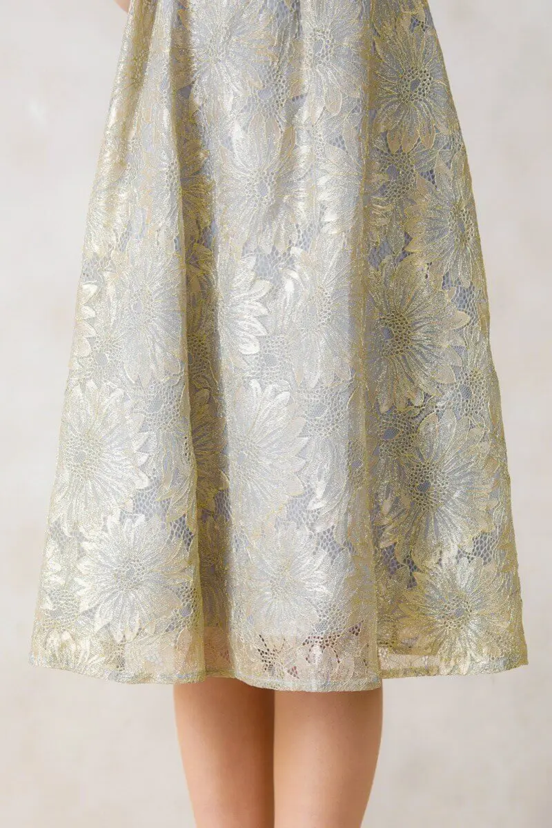 新品タグつき 結婚式お呼ばれドレス DollyDoll レース ブルーグレー Dorry Doll ドリードール 袖付き総レースドレス ブルーグレー/LL