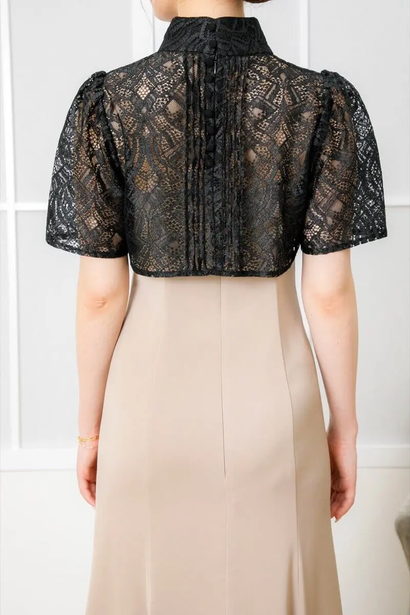 ベージュ×ブラックのレースボレロ付きマーメイドドレス | Dorry doll