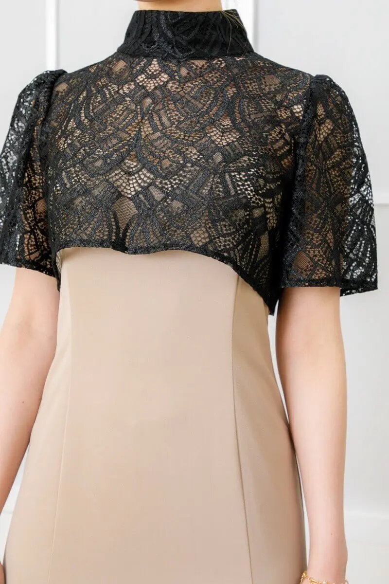 レースボレロ付きベージュスリップドレス ベージュ×ブラックのレースボレロ付きマーメイドドレス | Dorry doll