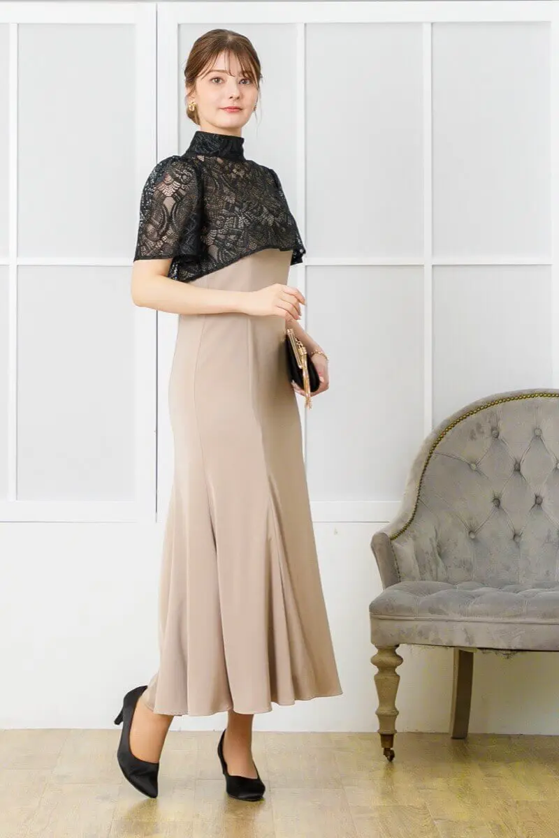 【新品】レースボレロ＆マーメイドキャミドレス 結婚式 成人式 ベージュ 新品】レースボレロ＆マーメイドキャミドレス 結婚式 成人式