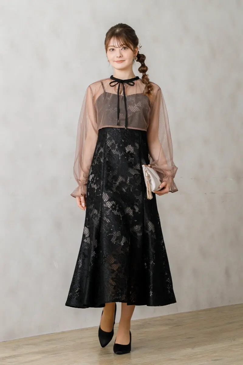 ブラックのチュールブラウス付きドレス | Dorry doll | M | 結婚