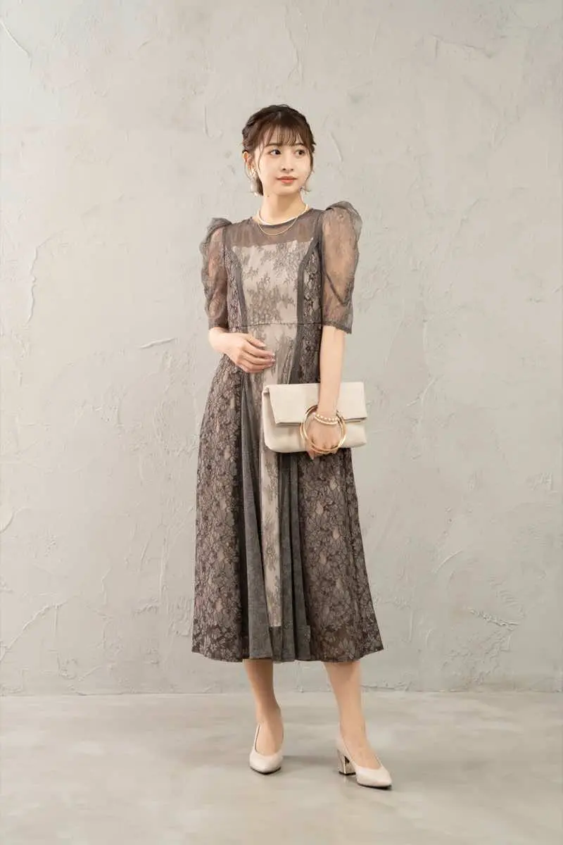 チャコールのレースコンビネーションドレス | select shop | L | 結婚