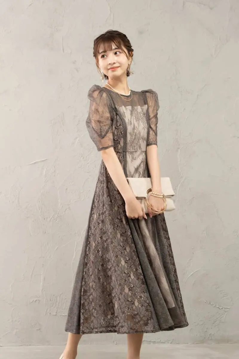 チャコールのレースコンビネーションドレス | select shop | L | 結婚