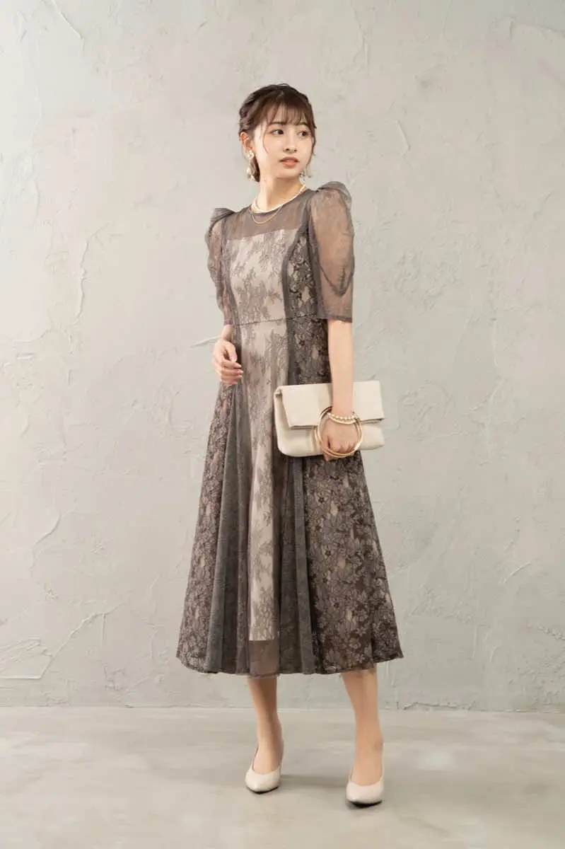 チャコールのレースコンビネーションドレス | select shop | L | 結婚