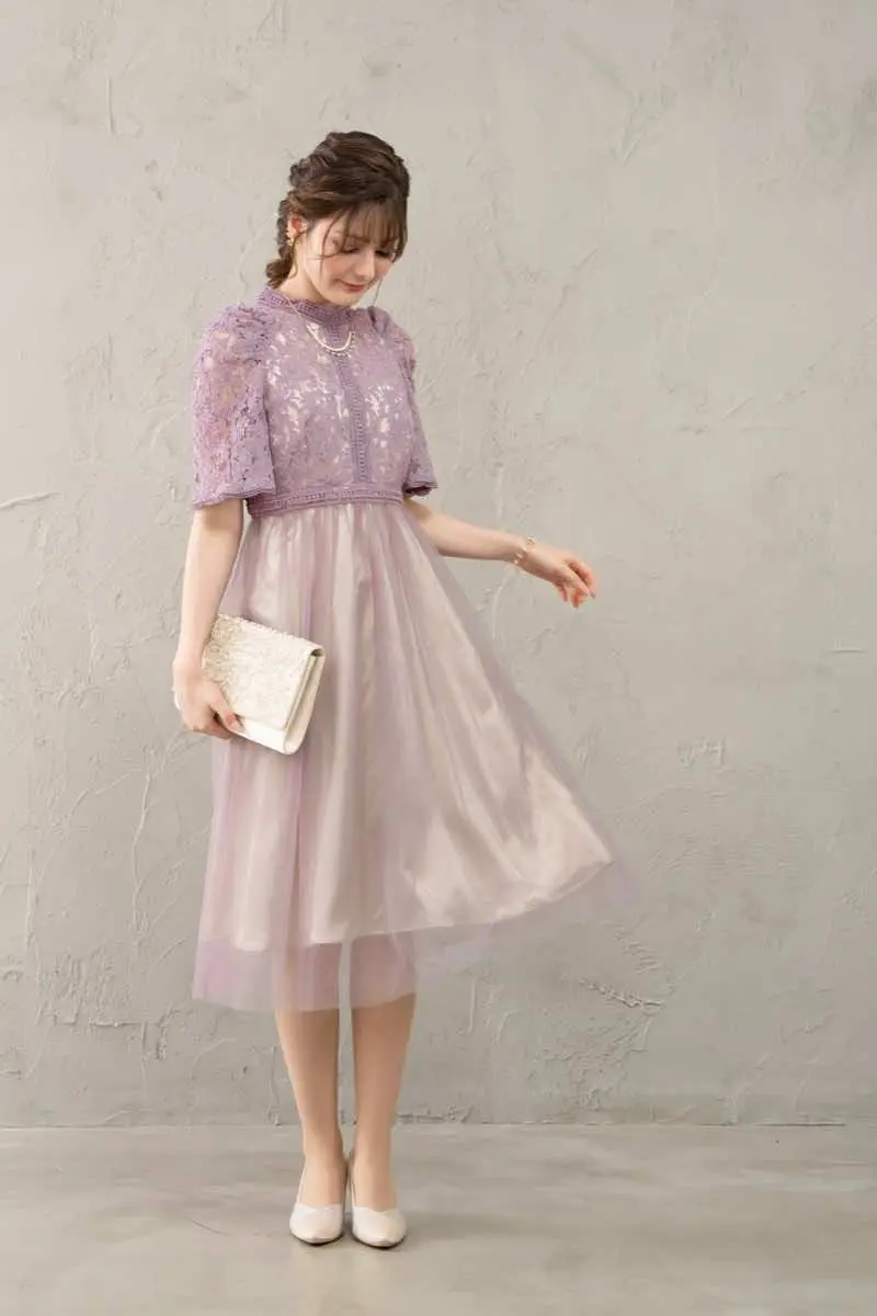 ダークラベンダーのはしごレース×チュールドレス | Dorry doll | M