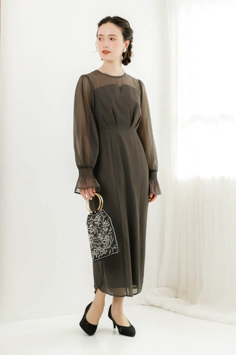 チャコールのシフォンスリーブドレス | select shop | S | 結婚式