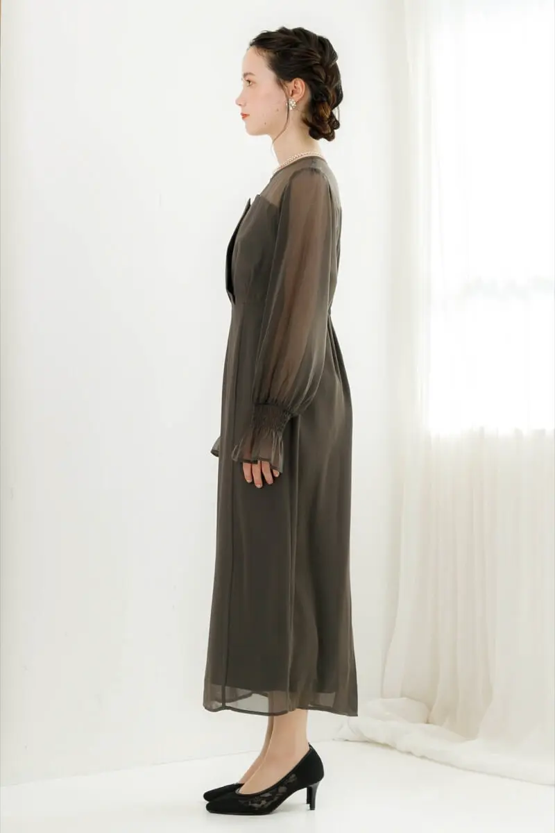 チャコールのシフォンスリーブドレス | select shop | S | 結婚式