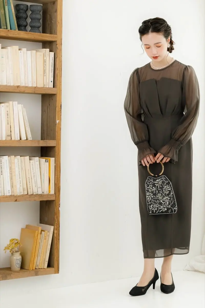 チャコールのシフォンスリーブドレス | select shop | S | 結婚式