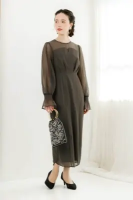 ♥新品 リルア 結婚式 お呼ばれ 二次会 オシャレ シフォンスリーブロンパース チャコールのシフォンスリーブドレス | select shop | S | 結婚式