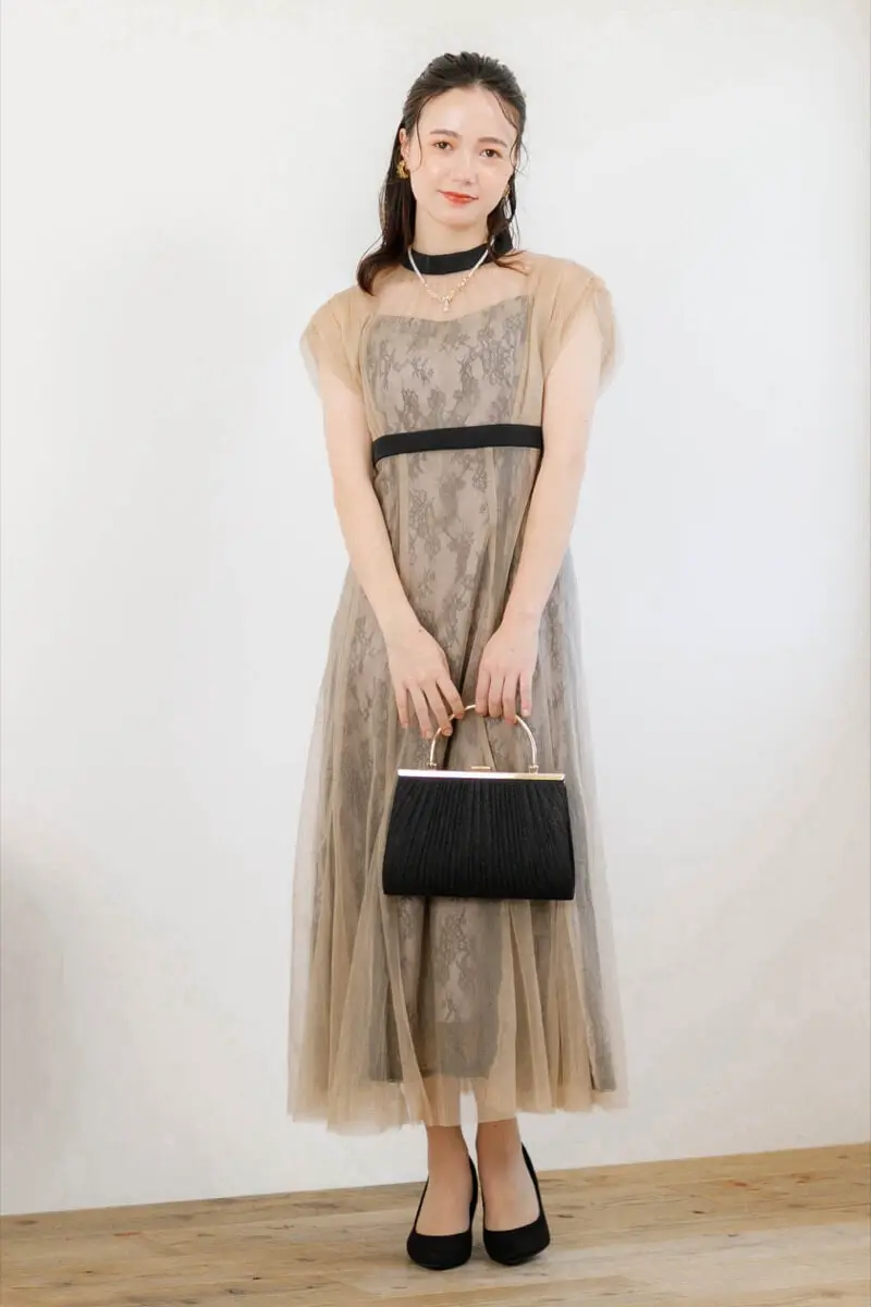 ベージュのレイヤードチュールドレス | Dorry doll | M | 結婚式