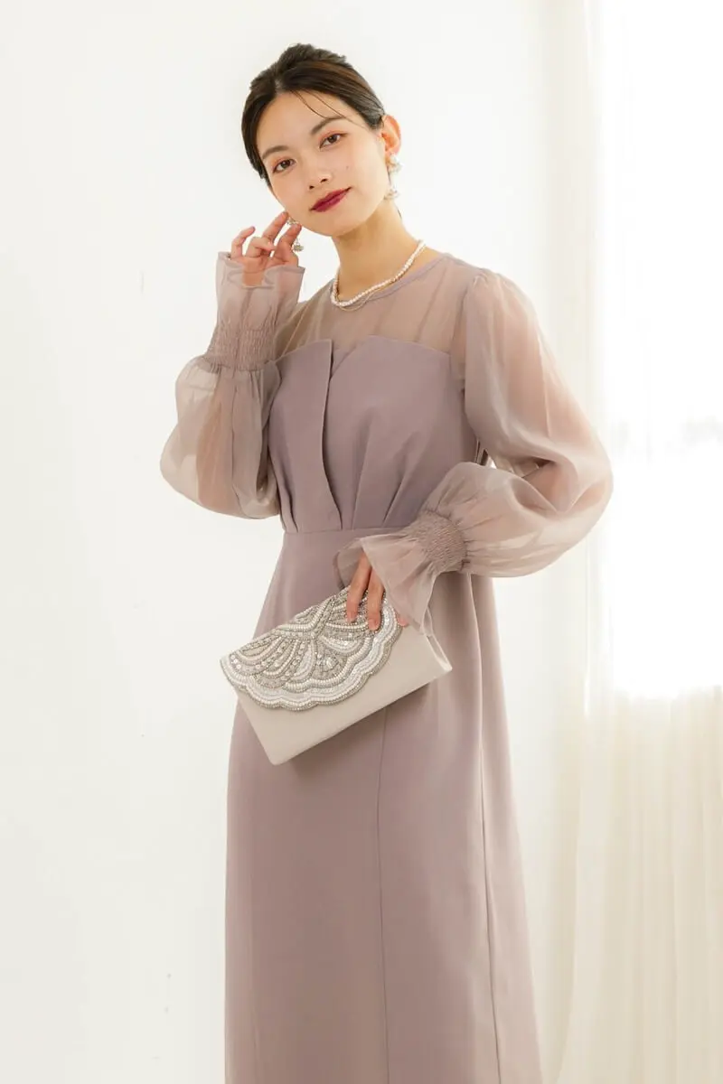 モカのシフォンスリーブドレス | select shop | M | 結婚式パーティー