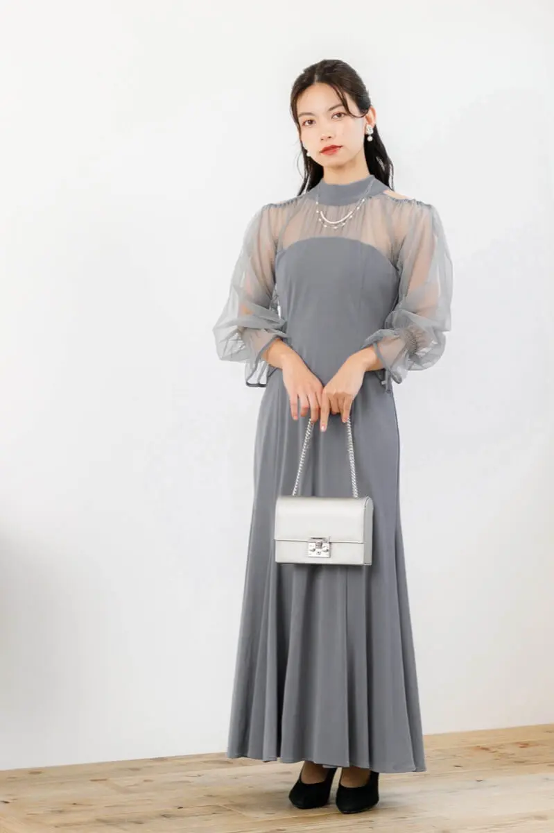 ブルーのショルダーカットアウトドレス | Dorry doll | M | 結婚