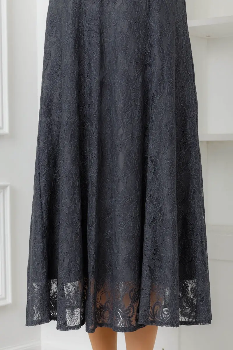 4★新品★ドリードール　ギャザースリーブIラインドレス　ブルーM ネイビーのギャザースリーブレースドレス | Dorry doll | M