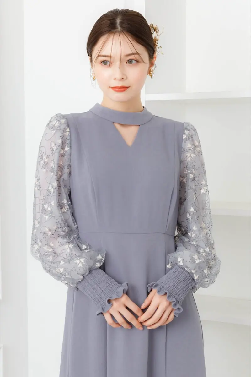 のん leja グレー 透け感 エンブロイダリーパーティードレス のん leja グレー 透け感 エンブロイダリーパーティードレス