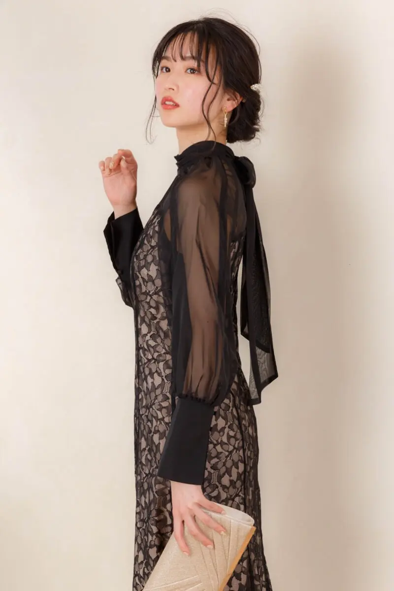 ブラックの2Wayリボンレースドレス | ANDRESD | M | 結婚式パーティー
